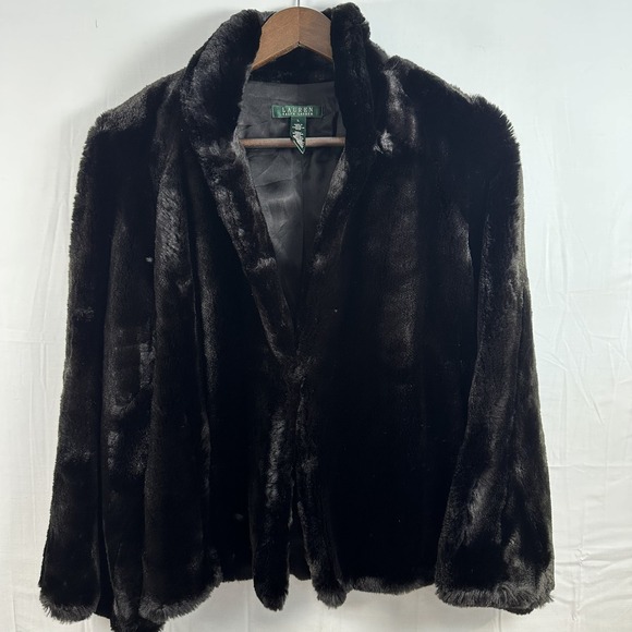 Lauren Ralph Lauren Jackets & Blazers - Ralph Lauren Black Faux Fur Womens Large Coat Luxury Boho Chic City Streetwear
